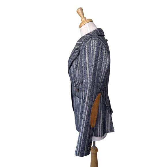 SMYTHE Duchess Tweed Wool Striped Single Button Suede Elbow Patches Blazer Gray - Picture 7 of 10